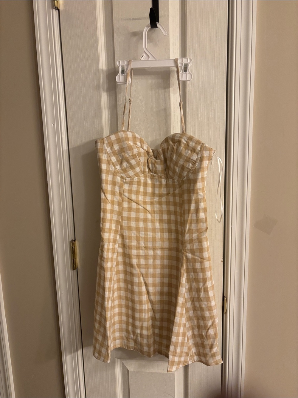 NWT PROMESA tan and White Gingham Dress size small